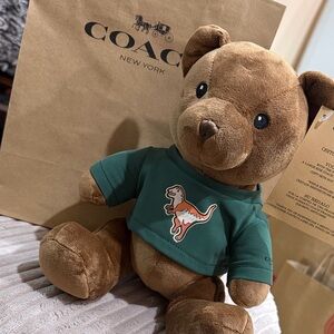 Coach Tan Teddy Bear with Green Dinosaur Tee